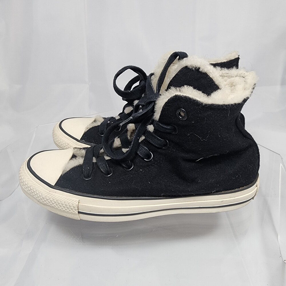 Converse All Star Chuck Taylor High Top Women 7 Wool/Faux Fur Sherpa Line Black - Picture 3 of 11